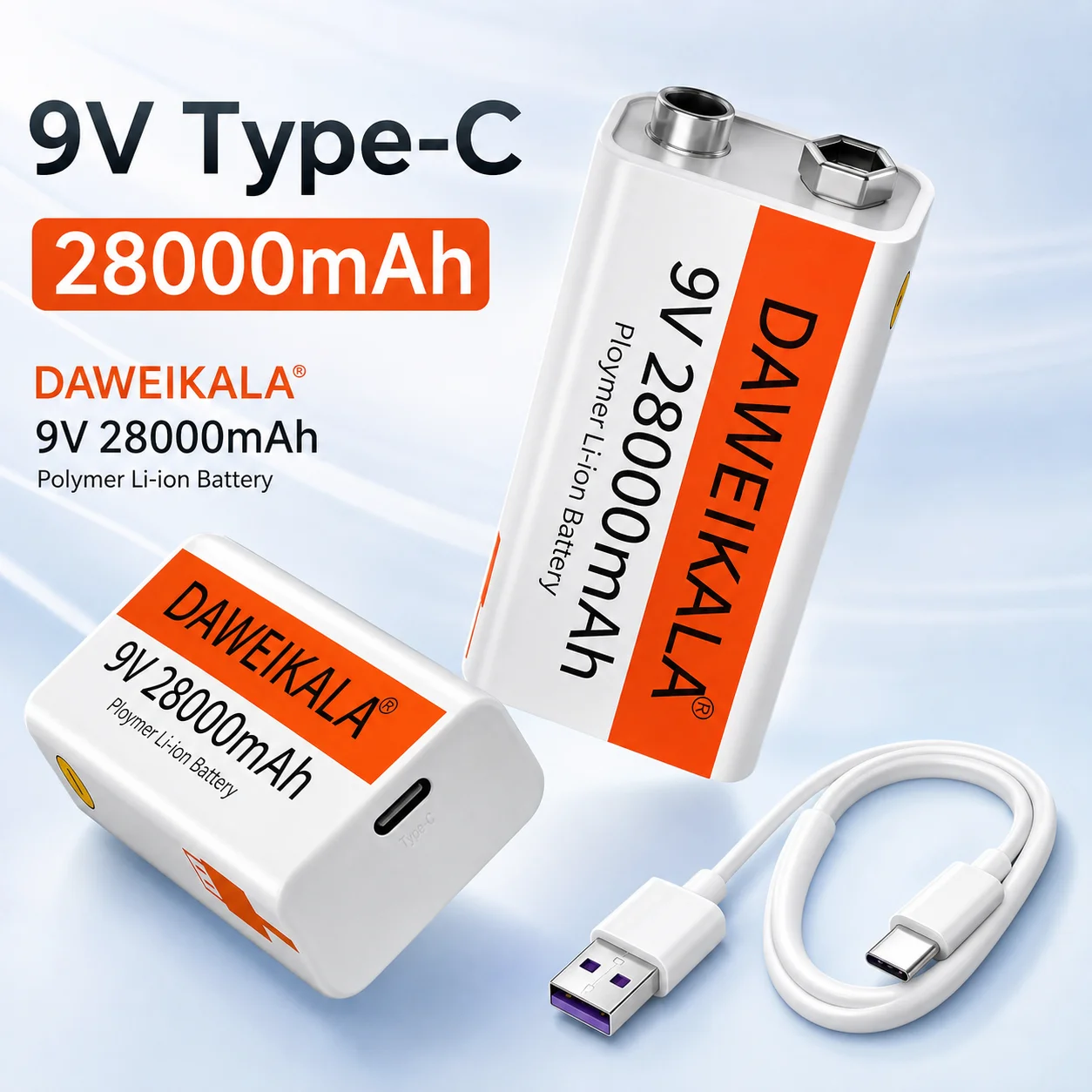 Rechargeable 9V Li-ion Battery 28000mAh Type-C Charging Replacement Battery for Multimeter Microphone Toy Remote Control