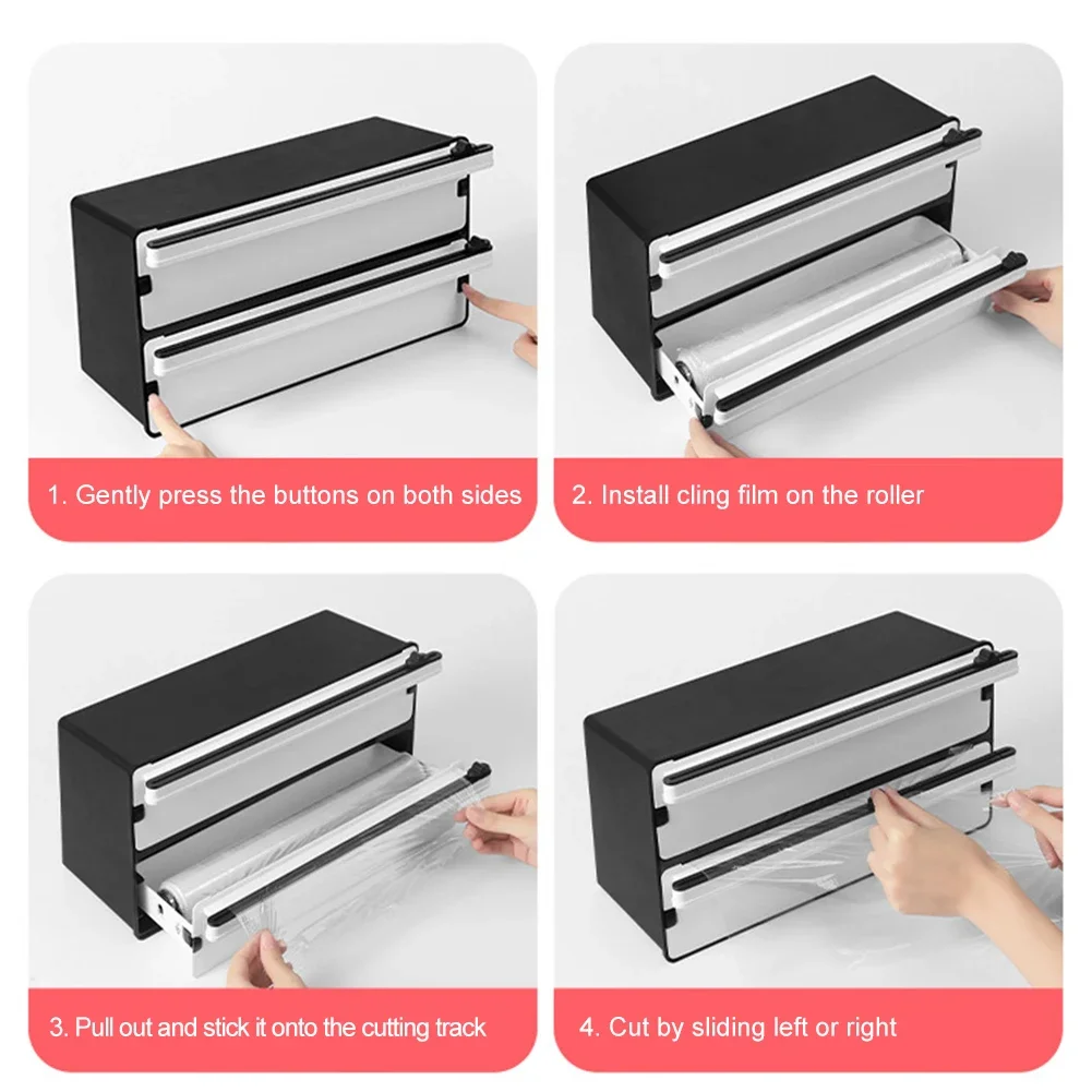 Food Film Dispenser Cutter Aluminum Foil Stretch Film Cutter Plastic Cling Film Wrap Dispenser Kitchen Storage Cutting Box Tools