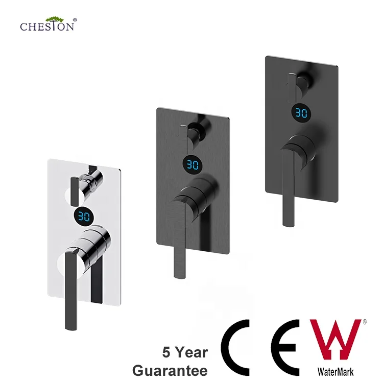 CE WaterMark Multifunctional Wall Mounted Concealed Brass bathroom tap Thermostatic Led Black Bath & Shower Faucets Mixers Valve