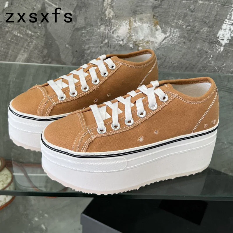 Scarpe con plateau con fondo spesso per donna Canves Sneakers Fashion Lace Up scarpe Casual donna Ladies Flats Zapatos Mujer 2023