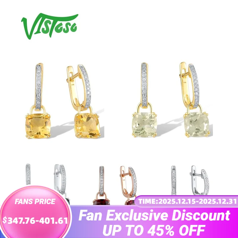 

VISTOSO Pure 14K 585 Gold Earrings For Women Sparkling Diamond Limpid Prasiolite Citrine Sky Blue Topaz Classical Fine Jewelry
