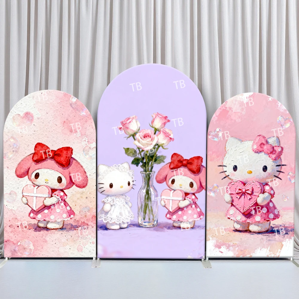 

Sanrio My Melody Hello Kitty Heart Style Arch Backdrop Cover Sweet Festive Scene For Kids Birthday Baby Shower Photo Booth Decor
