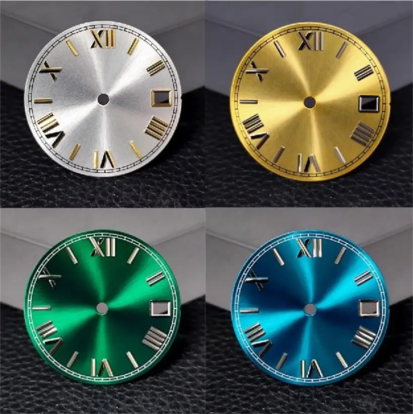 

28.5mm Roman Numerals Silver Blue Gold Black Watch Dial fit NH35 Movement No Luminous Dial Watch Accessories