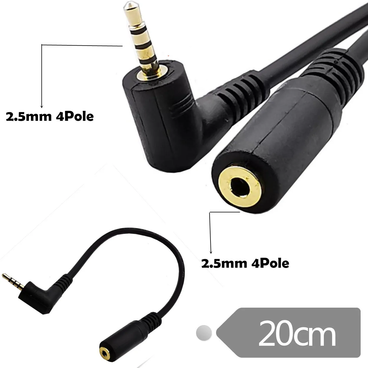 2.5mm 4-biegunowy męski do 2.5mm 4pole żeńskie gniazdo Adapter Audio Stereo kabel 2.5 M/F (złoty)