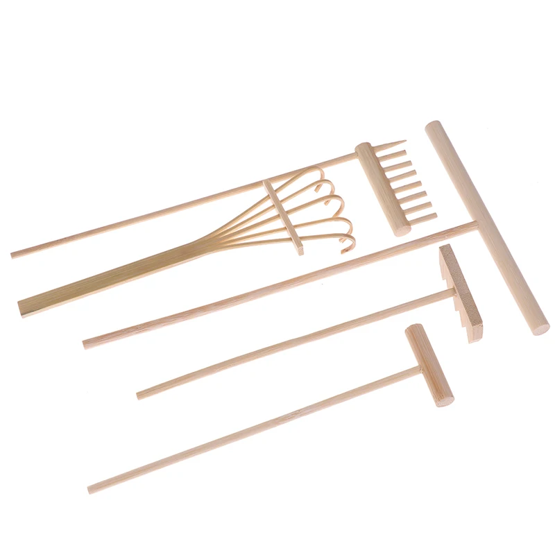 1/5 pçs mini ancinho de bambu para jardim zen areia mesa meditação feng shui decoração