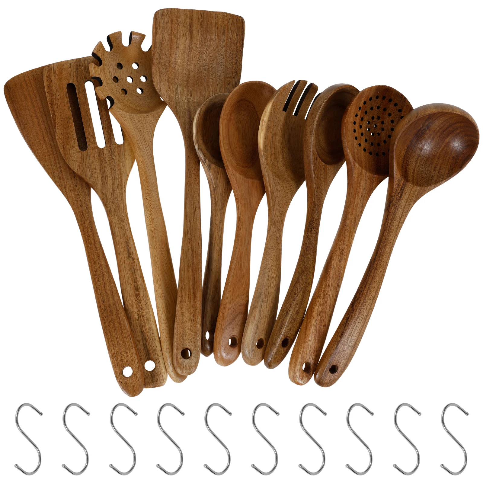 

10Pcs Household Spatula Non Stick Wooden Utensil Set Wood Cookware Utensil Set Heat Resistant Cooking Spatula Spoon