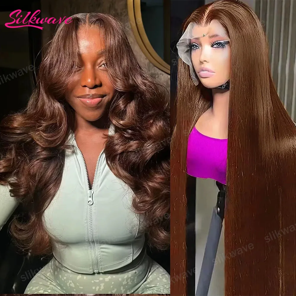 

Парик из натуральных волос, шоколадно-коричневый, плотность 200, с волнистым укладом, 13x6, с HD-швом, прямой, с кружевной передней частью, коричневый