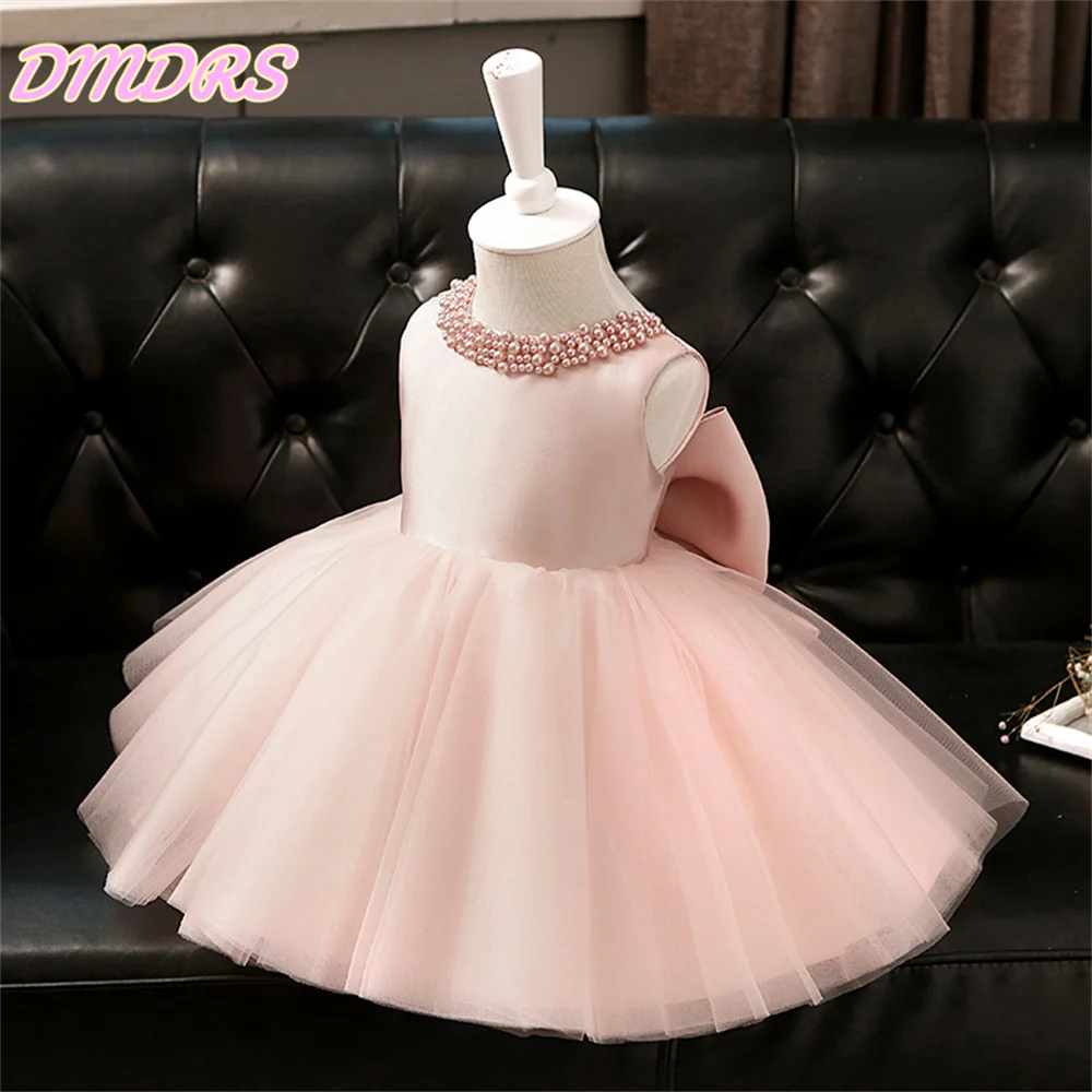 Vestido de princesa sem mangas estilo ocidental infantil, fantasia de dança, tecido pérola tule, vestidos de festa para meninas