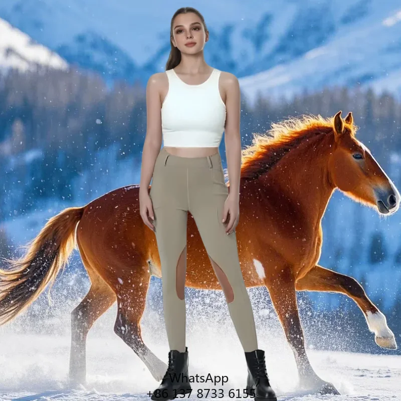 Women's Winter Fleece Lined Horse Riding Pants Breeches With Knee Patch And Pockets Equestrian Sets & Accessories