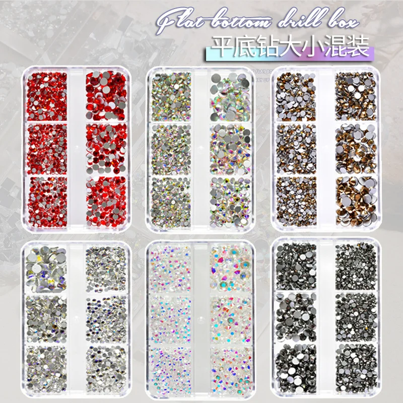 混合パックの平底の小さな丸い宝石、クリスタルガラス、平底のカラフルな宝石、DIYマニキュアアクセサリー。
