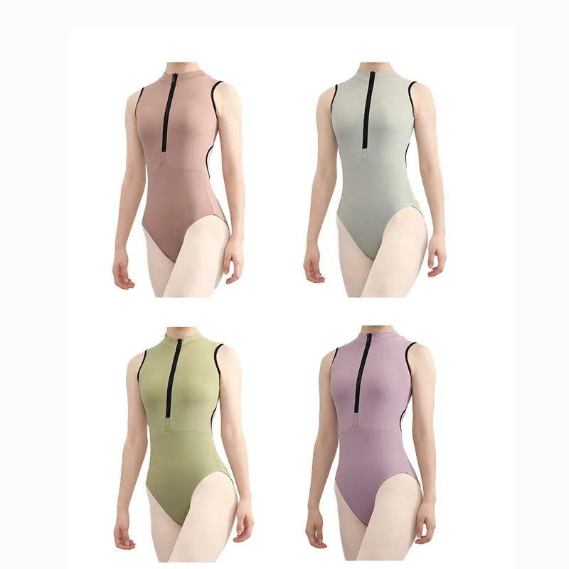 Ballet Training Suit Daily Practice Ballet Dance Gymnastics Suit, One-piece Art Exam Adult Front zipper Dance Jumpsuit Body Suit