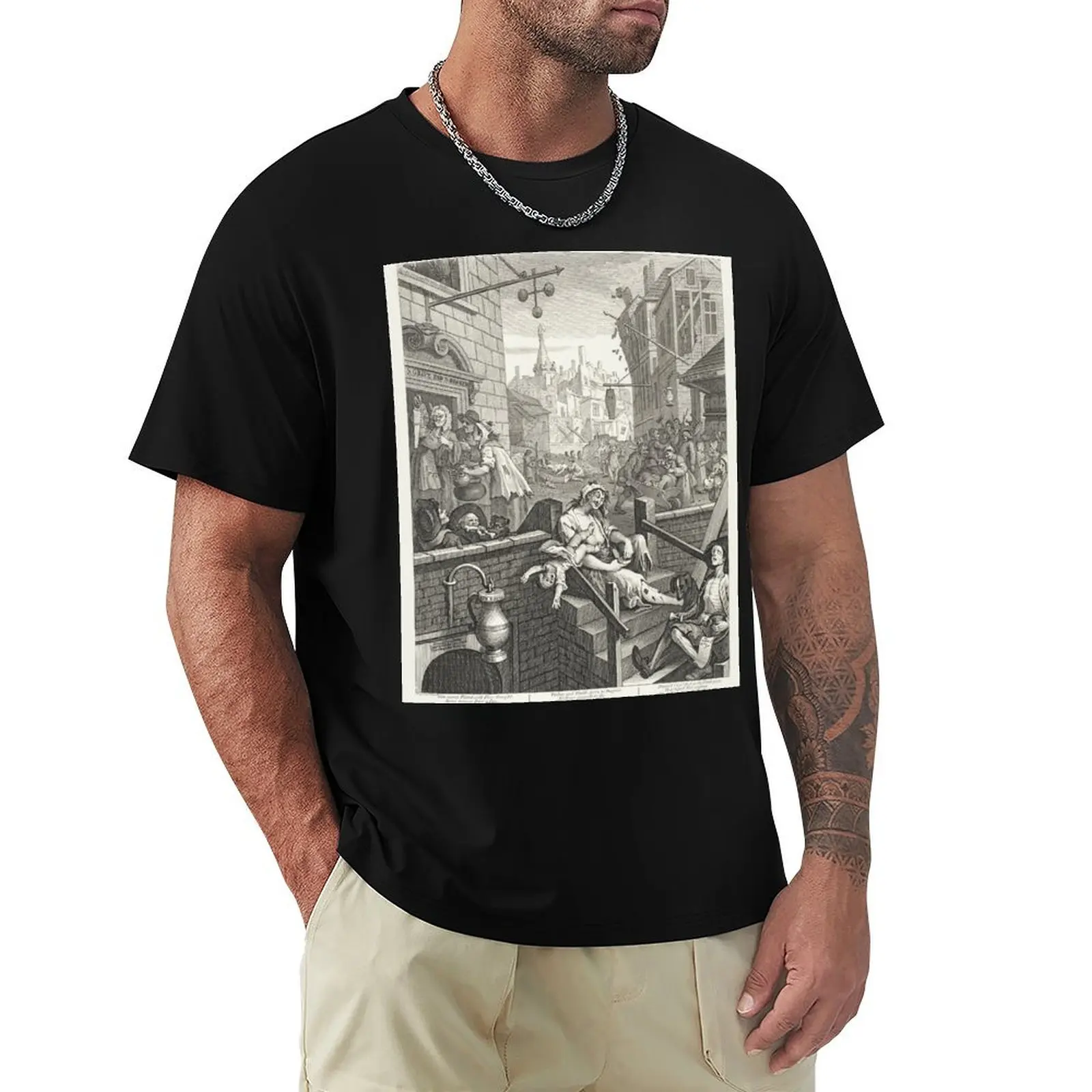 Gin Lane - William Hogarth (1697-1764) - 18th century engraving print T-Shirt Outdoor Sports Lightweight Tee