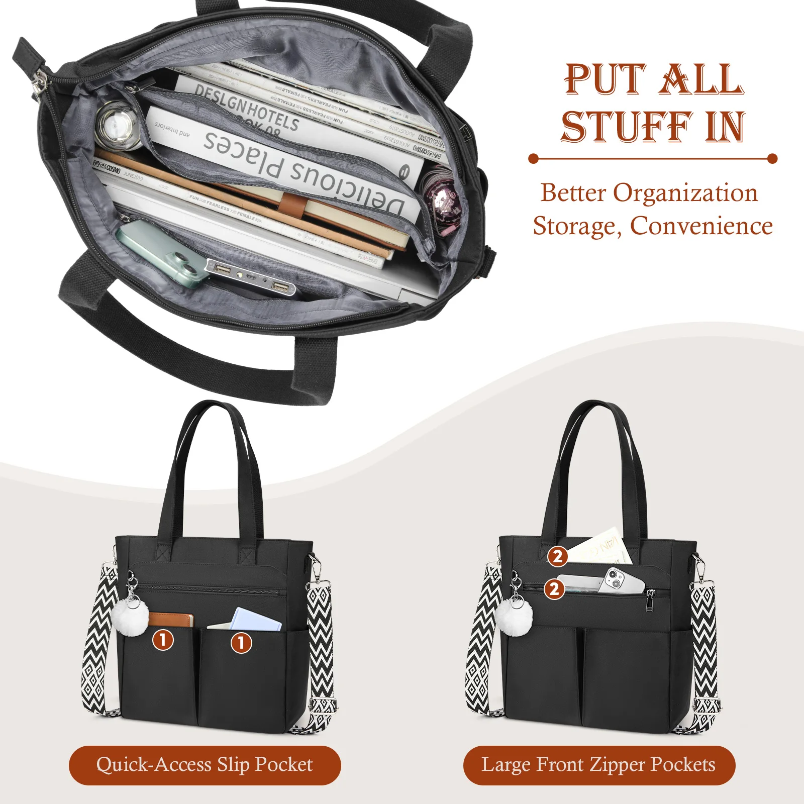 Tote Bag for Women Large Capacity 15.6 Inch Laptop Bag Mutiple Pockets  Crossbody Bag Handbag for Business Travel Teacher Nurse