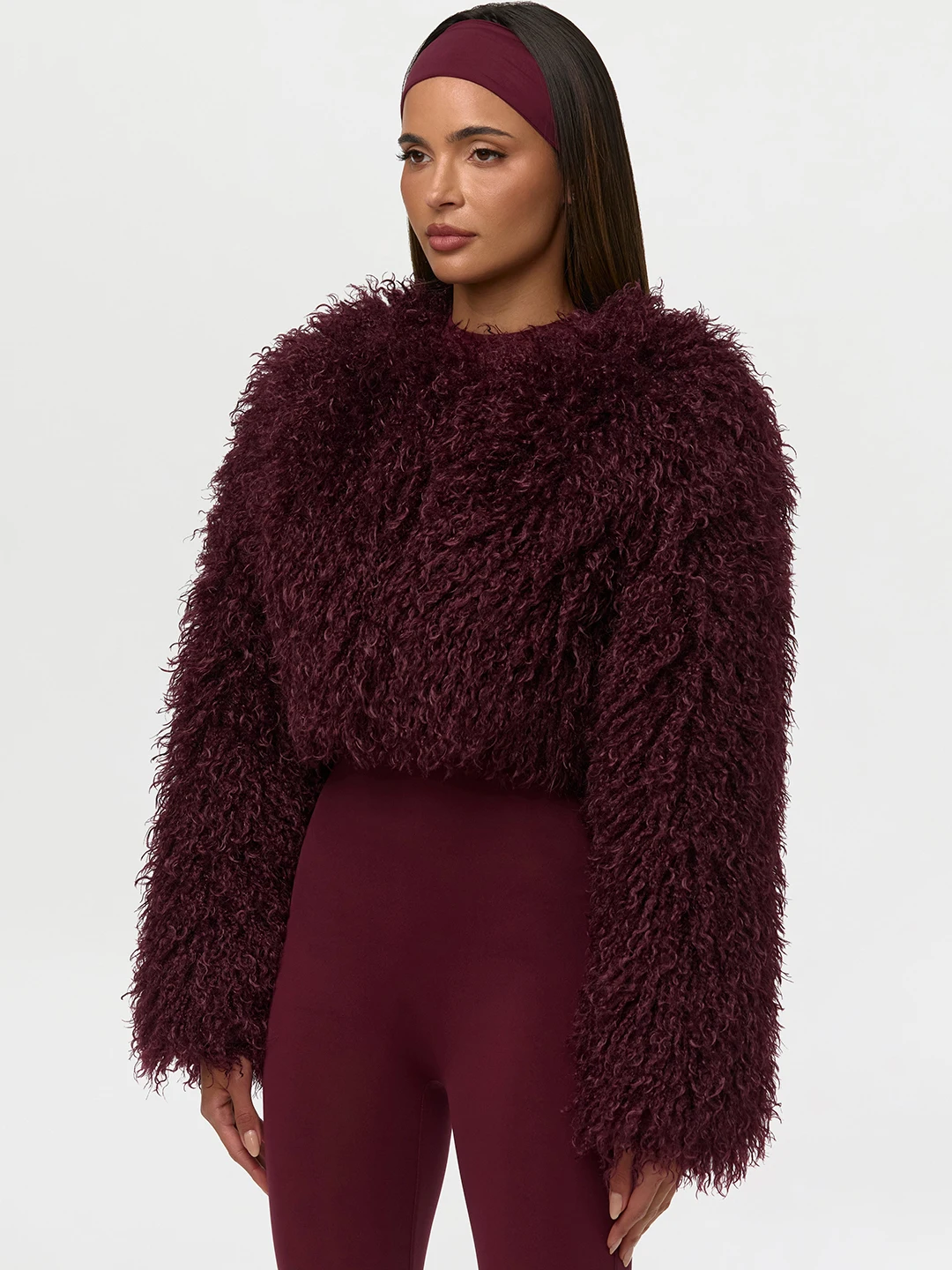 Laur 2026 Cropped Faux Fur Jacket for Women, Fluffy Curly Fur Long Sleeve Party Outerwear, Trendy Winter Short Coat
