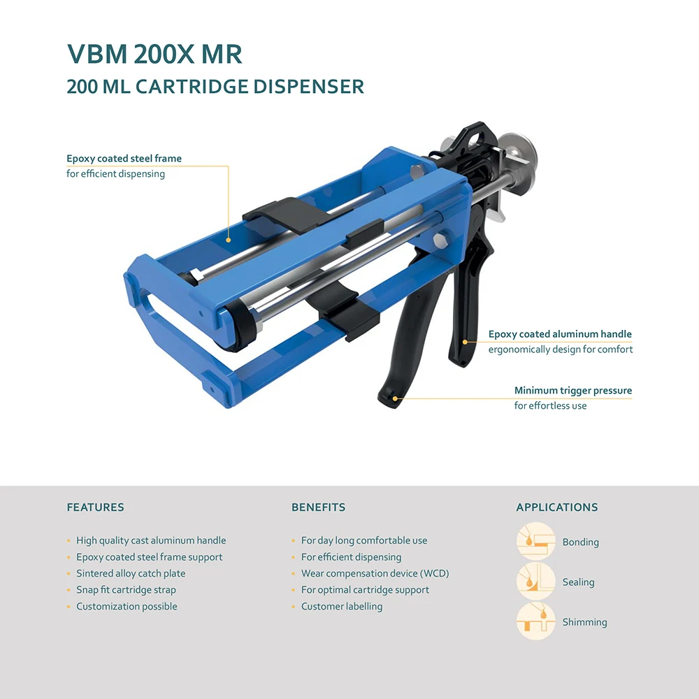 ซัลเซอร์คอกซ์ vbm 200X MR เครื่องจ่ายแบบแมนนวล2ชิ้นขนาด200มล. 1 & 2 & 4 & 10:1สำหรับตลับปืนกาว