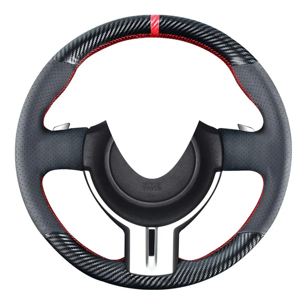 

15 Inch Carbon Fiber And Perforated Leather Steering Wheel Cover With Red Stitching For Toyota 86 Scion FR-S Subaru BRZ