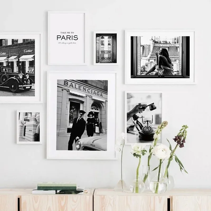 Modern Pop Wall Art Paris Fashion Tower Vintage Girl Black and White HD Canvas Print Poster Home Living Room Bedroom Decoration