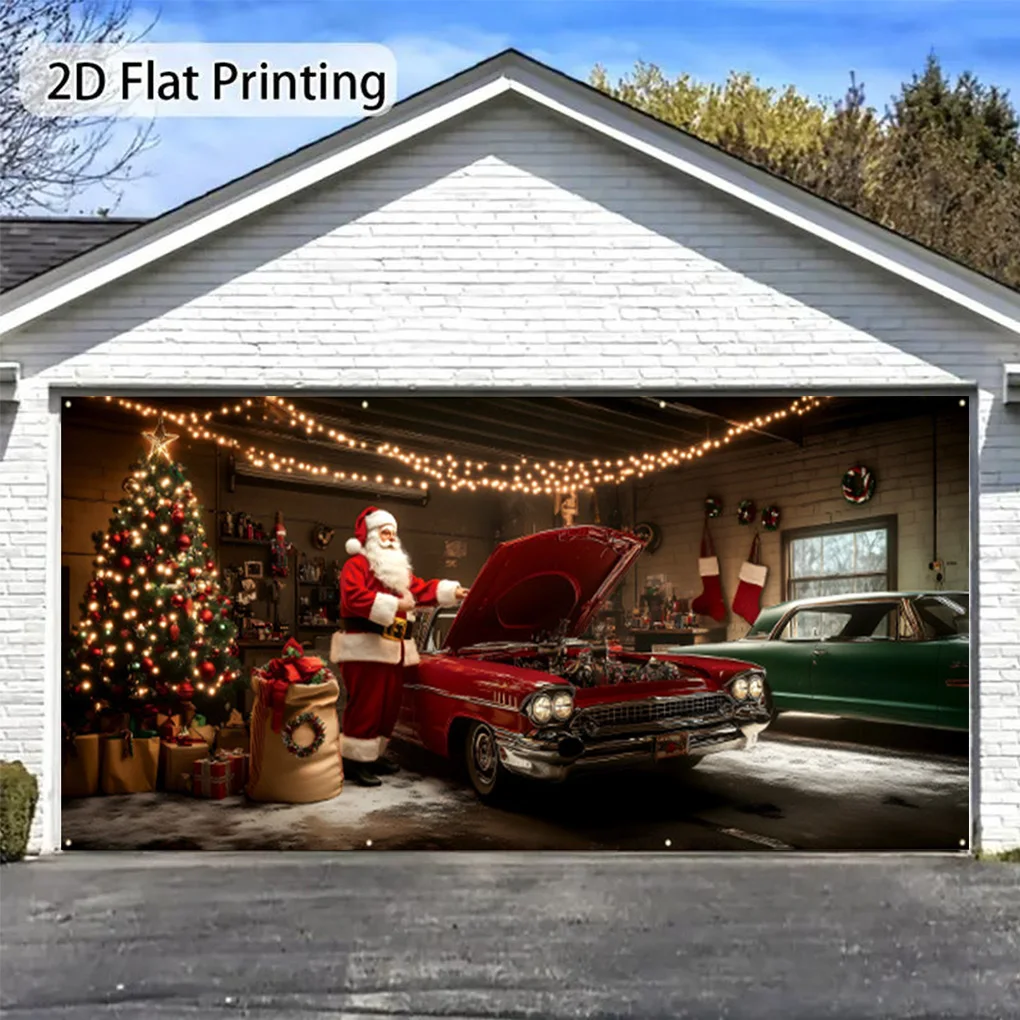 

Christmas Joy For Two-car Garages Polyester Fabric Garage Door Decoration Garage Door Christmas Cover Is Made