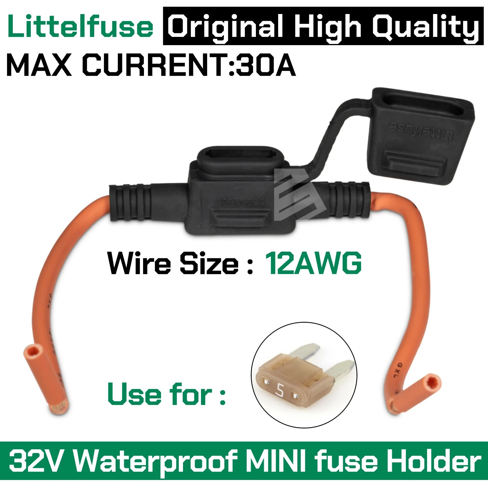 

Original 0FHM0002ZXJ 32V ATO Waterproof small Blade fuse Holder Orange Wire Size 12AWG MAX CURRENT 30A Wire Cutoff Switch Socket