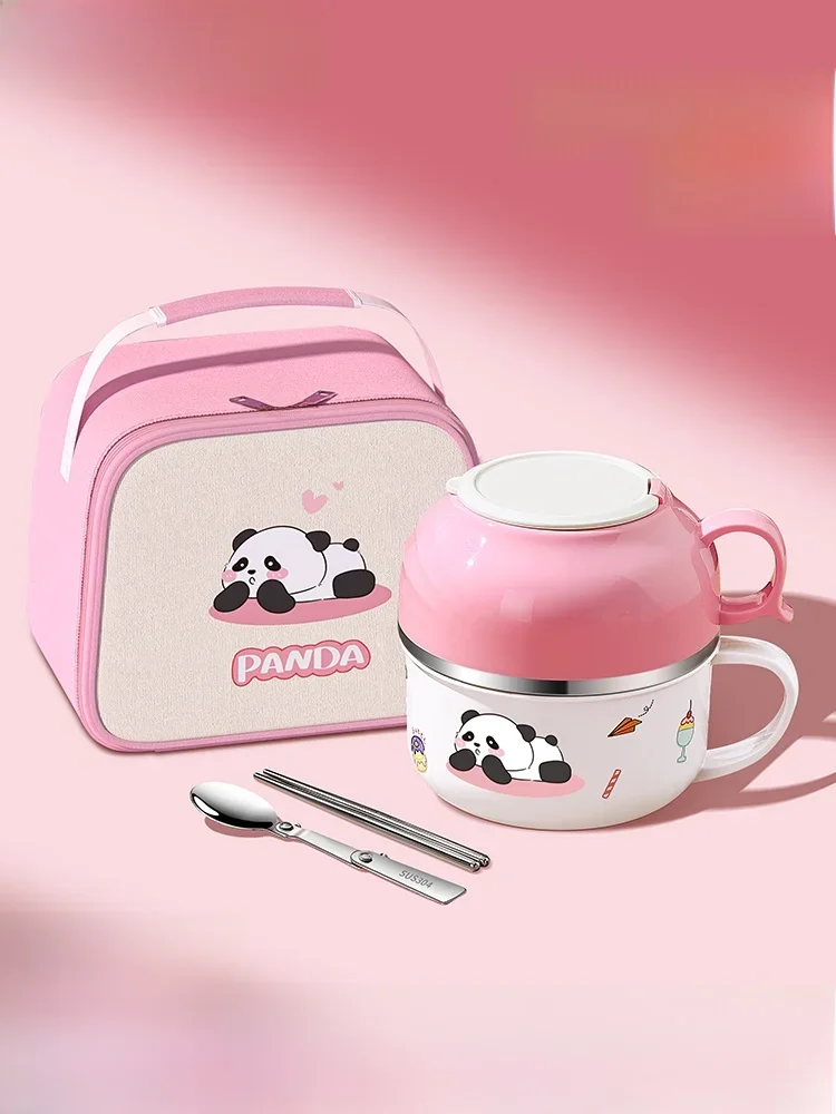 Children's Stainless Steel Lunch Box School Meal Bowl Thermal Insulation Dining Set Student Back-To-School Supplies 668