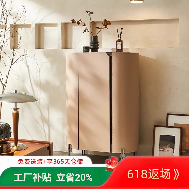 

Итальянский минималистичный боковой шкаф, светлый роскошный седельный кожаный шкаф-ведро для маленькой квартиры, современный простой шкафчик для хранения