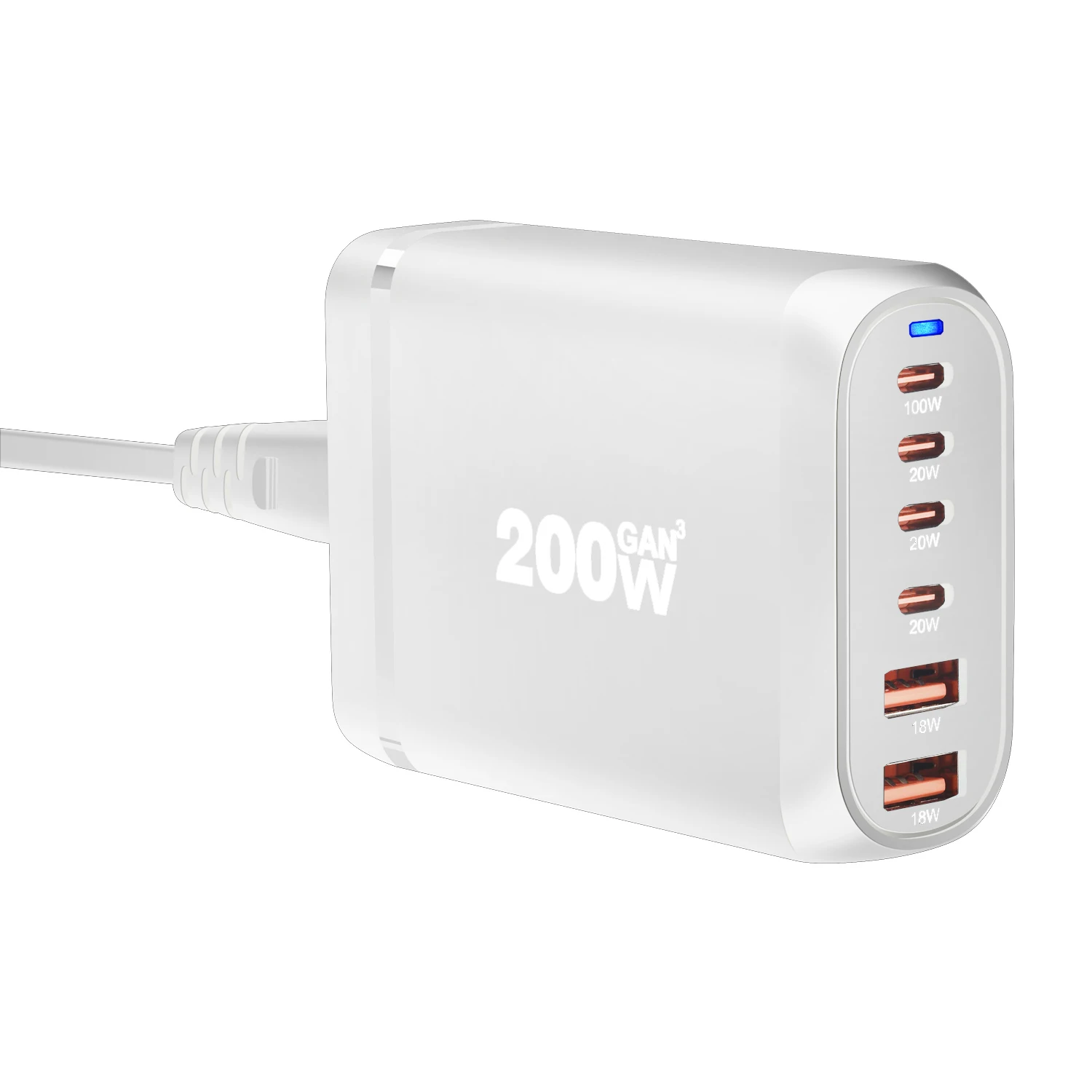 New 200W GaN Desktop Charger 6-port USB Type C PD Charger Fast Charge 3.0 Fast Charger Mobile USB Charger
