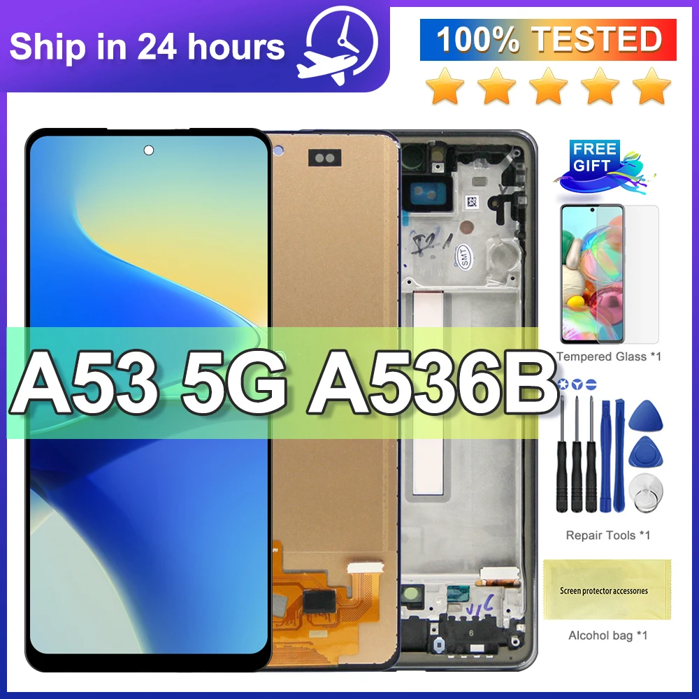 100% Tested A536 Display For Samsung A53 5G A536B A536U LCD Display Touch Screen With frame Digitizer Assembly Repair Parts