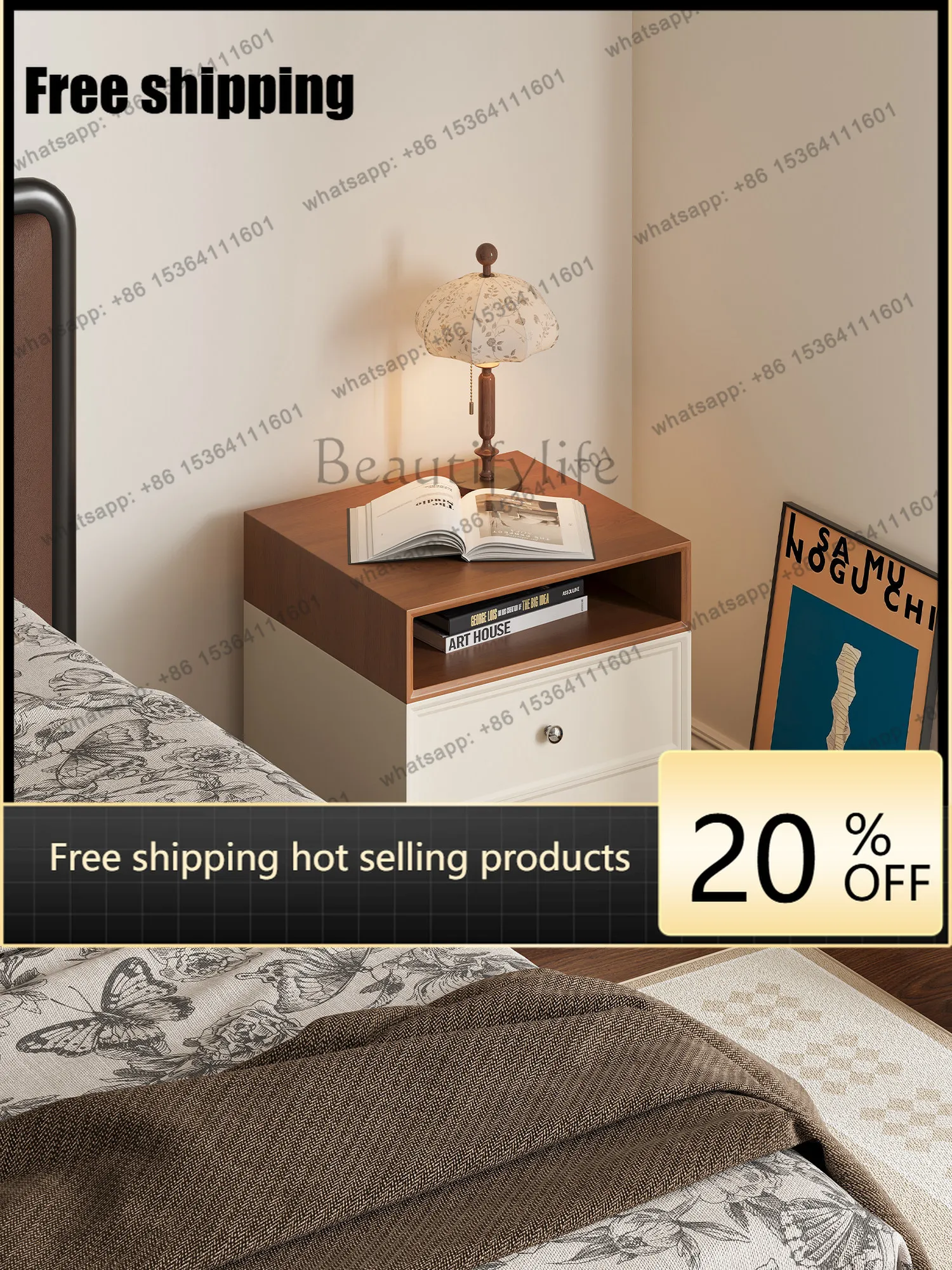 LD minimalist modern two-tone bedside table, home bedroom mini storage cabinet