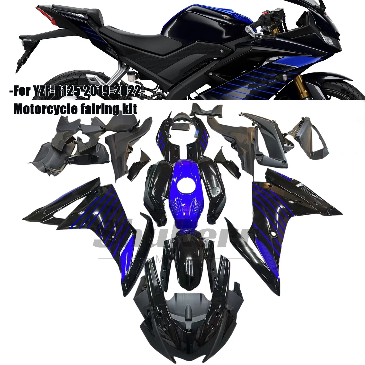 New Abs Motorcycle Plastics Fairing Kit Injection Mold Bodywork Panel Kit Fit for Yamaha Yzf R125 Yzf-R125 2019-2022 Black Blue
