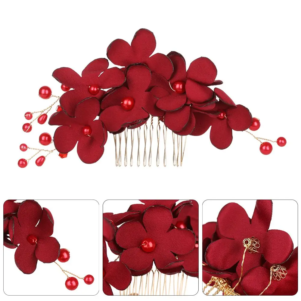 Accessori per pettine a forcina per capelli con fiore romantico rosso/rosa/Champagne per damigella d'onore da sposa