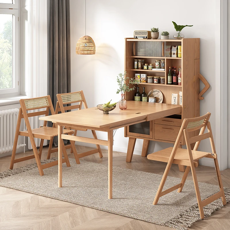 

Household small retractable dining table solid wood rectangle