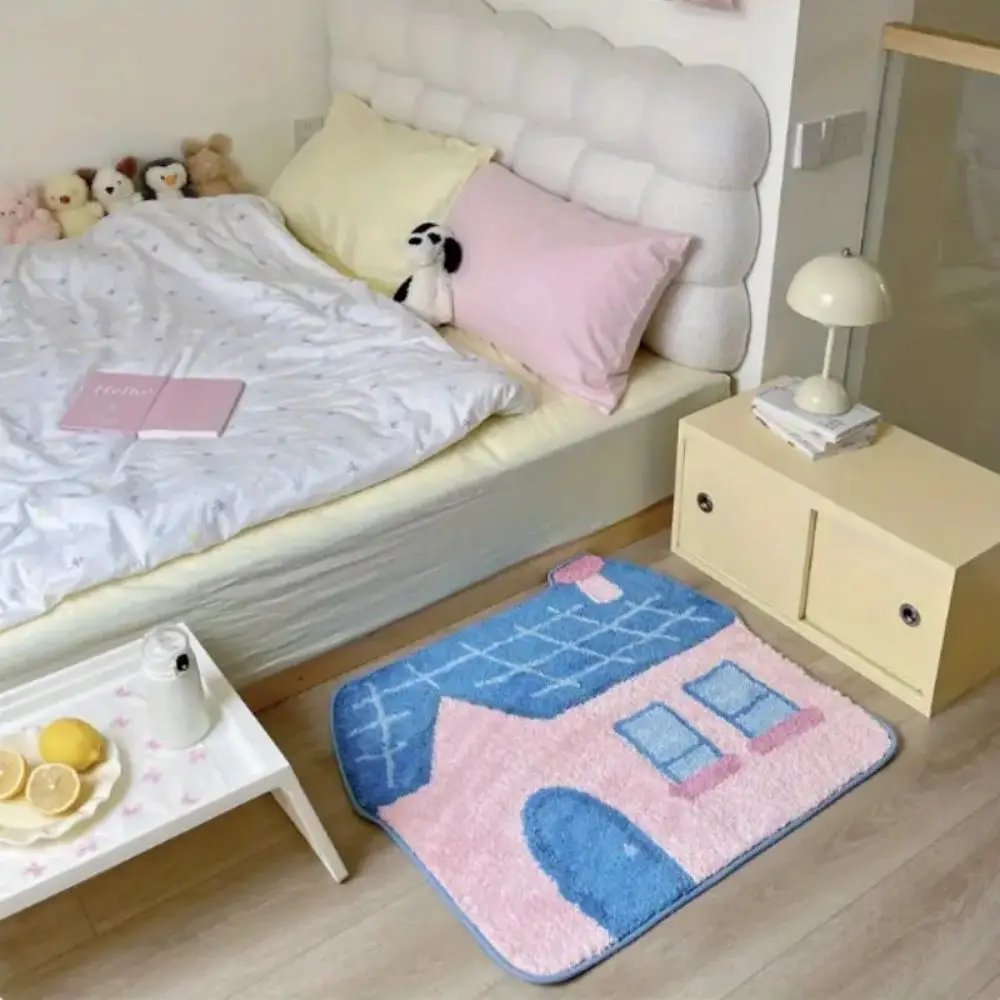 VIKAMA Cartoon Room Carpet Blue Roof And White Wall Duck Pattern Children's Room Entrance Carpet Home Decoration