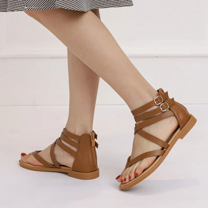 2024 Summer Women 1.5cm Platform 2cm Low Heels Sandals Lady Casual Beach Vacation Shoes Female Fashion Vintage Pinched Sandals