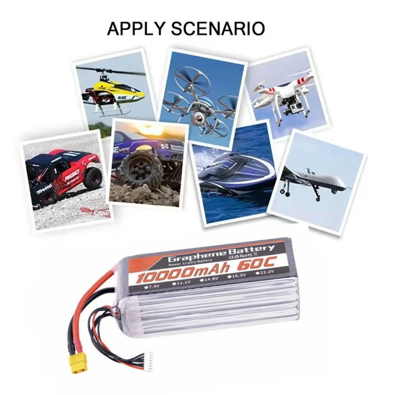 Batterie Lipo pour Drone, 22.2V, 6s, 60C, 10000mAh, connecteur XT60/XT90/T EC5, pour hélicoptère RC Quadcopter, voiture Monster
