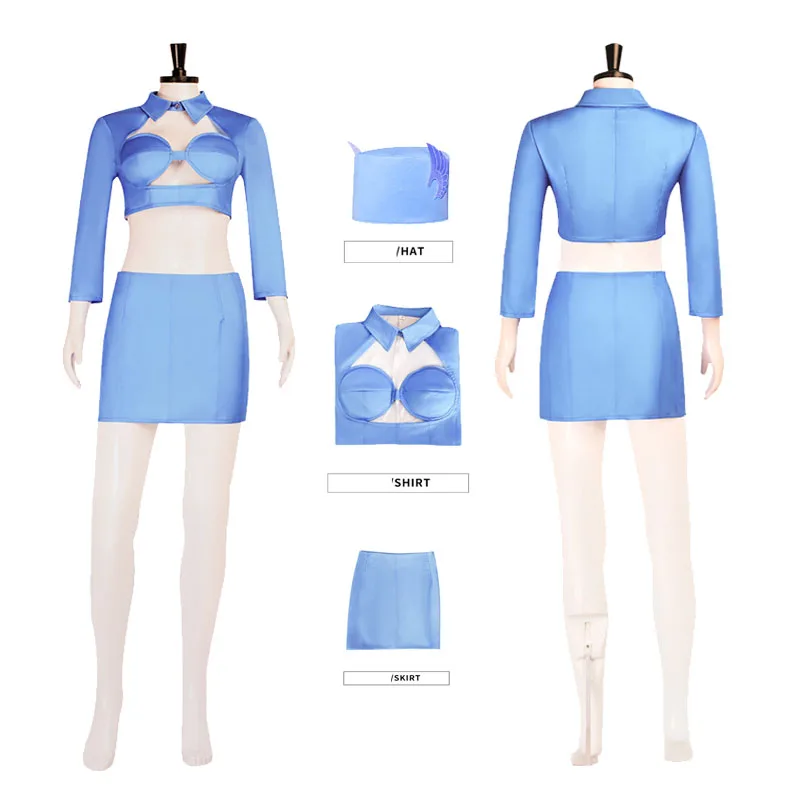 العنصر الخامس ليلو تأثيري حلي فستان مثير البدلة الأزرق مضيفة موحدة للنساء ملابس الهالوين التأثيرية