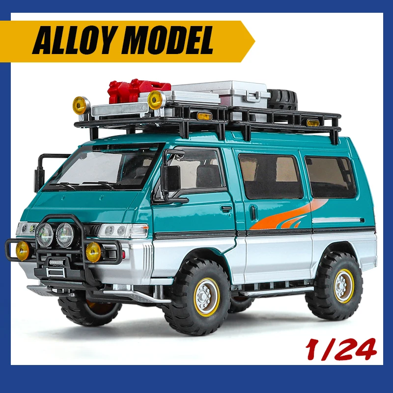 1/24 carro de turismo delica van liga de metal modelo fundido simula acampamento veículo off-road som luz carro infantil brinquedo presentes