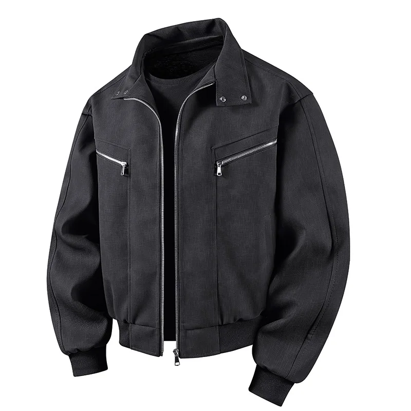 Men Women Jacket Tops Retro Casual Stand-collar Leather Jacket Turndown Collar Coat Men Women Loose Spring Autumn Leather Jacket