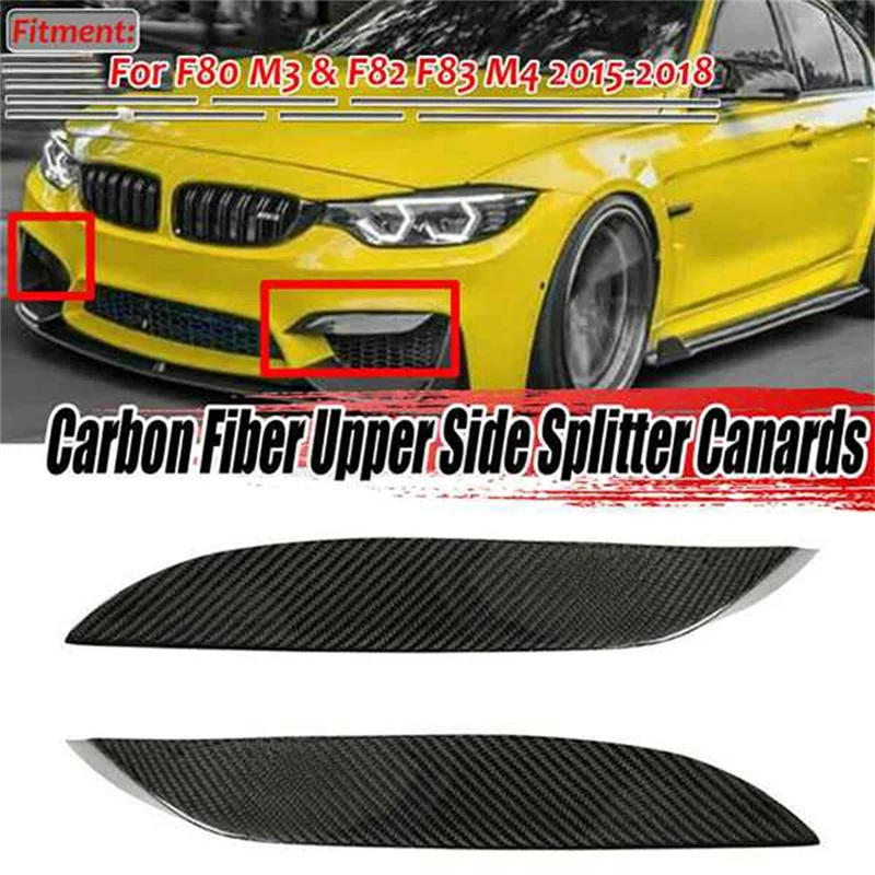 

A10E-Real Carbon Fiber Front Bumper Side Splitter Canards Lip Spoiler For BMW F80 M3 F82 F83 M4 2015-2018
