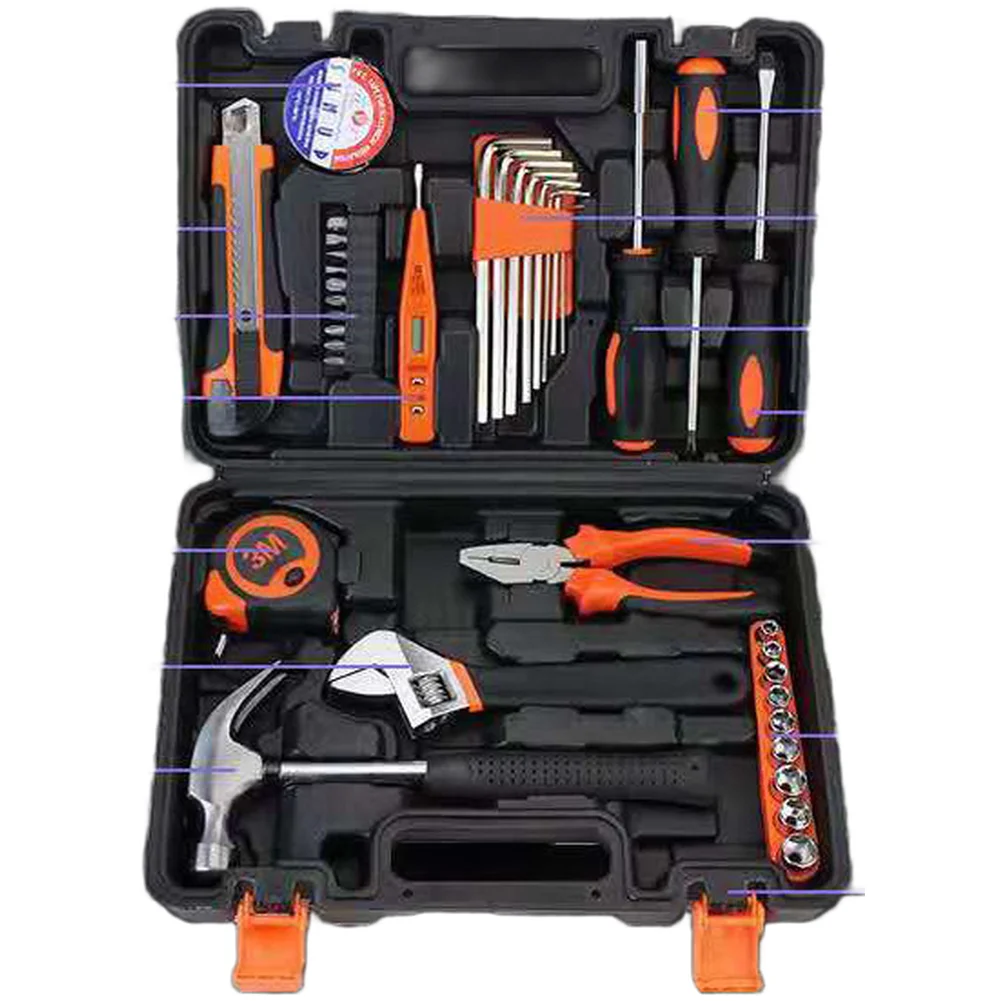 

38 Piece Carbon Steel Tool Set With Screwdrivers Wrench Pliers Hammer And Tape Measure For Household Repair Kit In Storage Box