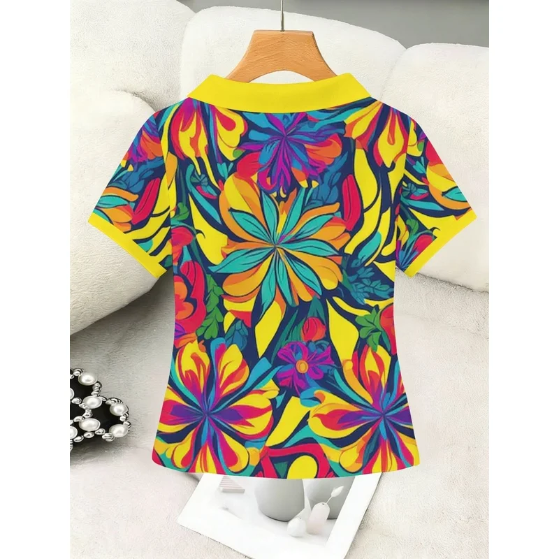 Stylish, Versatile, Button-Free Casual Women's Top Featuring a Modern Art Floral Design in Red, Yellow, and Orange.