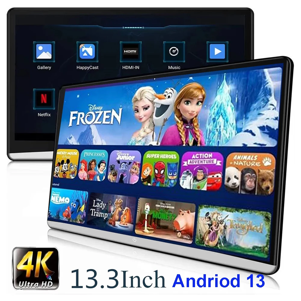 13,3 inch IPS hoofdsteunmonitor tablet pc 2GB+32GB ROM Android 14 HD 1080P WIFI/Bluetooth/HDMI/FM/Mirror Link/Miracast videospeler