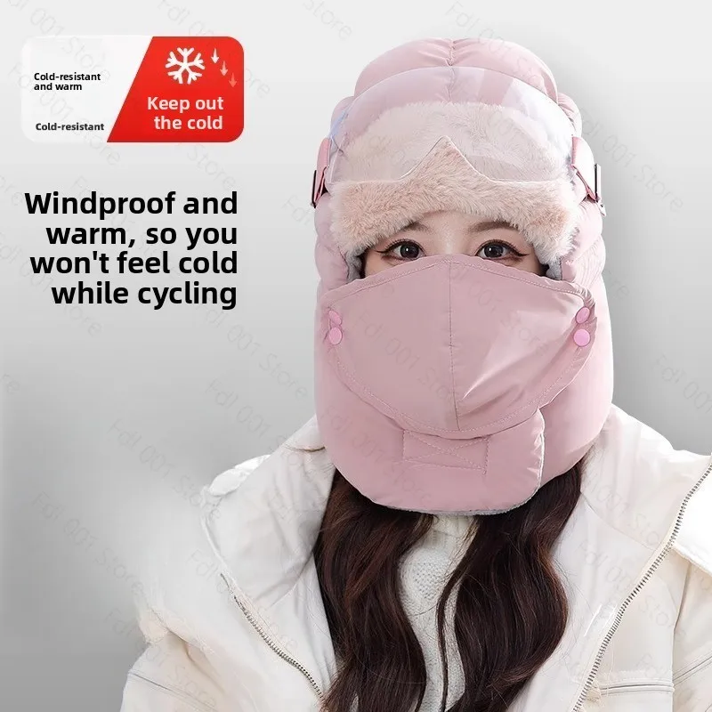 Men Women Winter Lei Feng Hat Windproof Full Face Mask Warm Fleece Lined Cap for Electric Scooter Riding Cold Protection