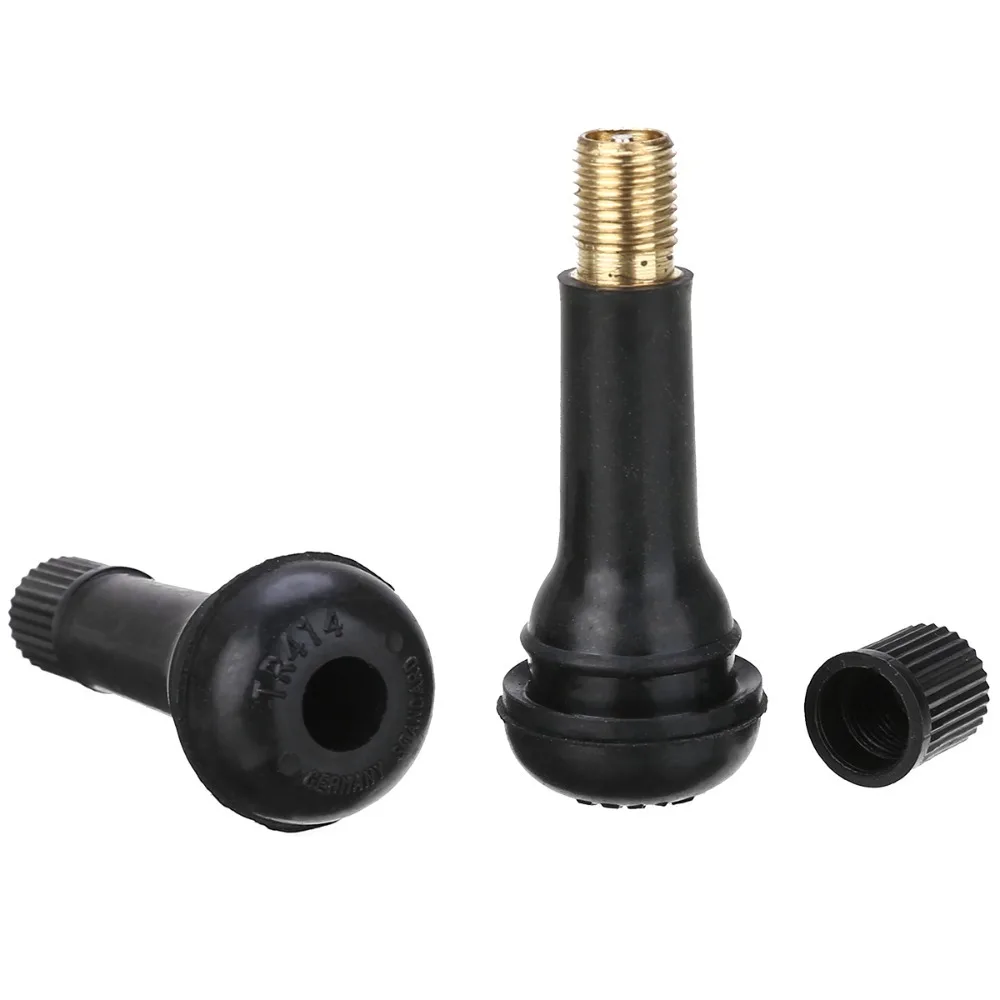 4 Válvulas de Neumático sin Cámara TR412/TR413/TR414, Válvulas de Rueda de Goma Negra, Válvulas de Neumático de Vacío para Automóvil con Cierre a Presión de Aleación de Aluminio