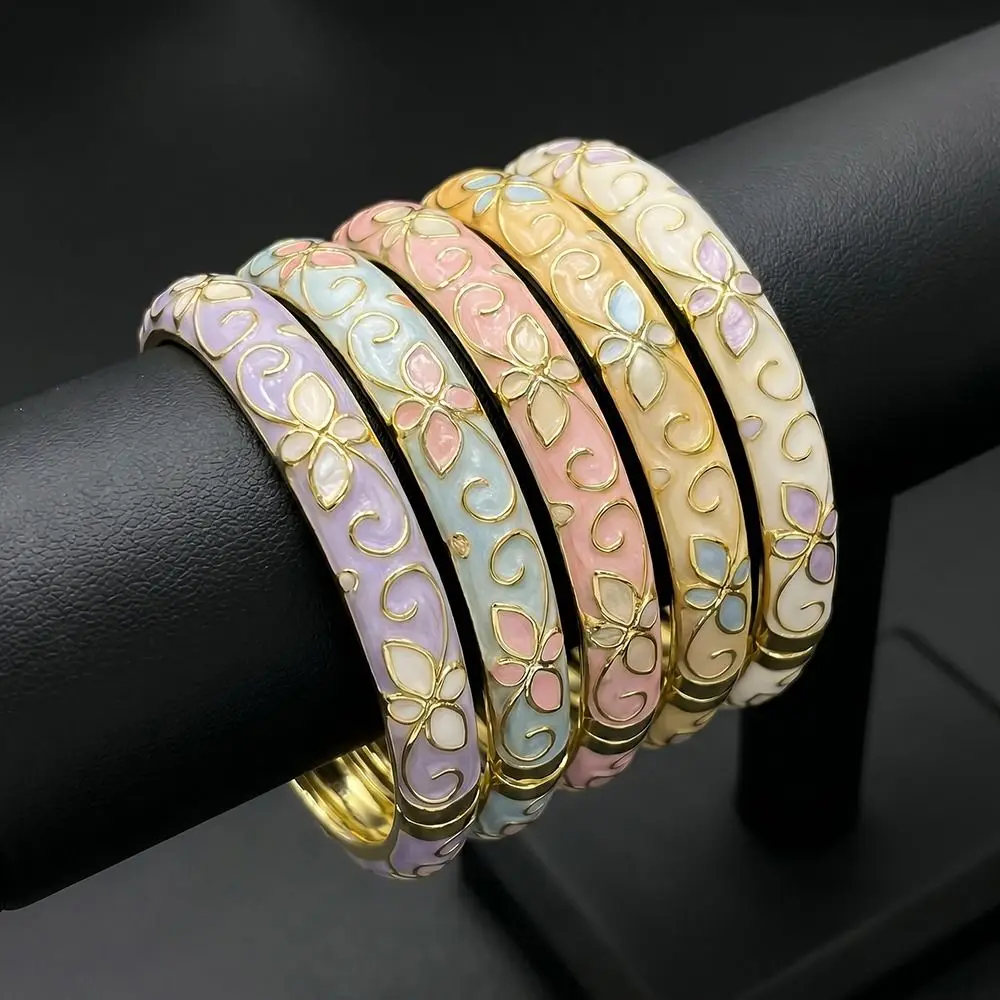 Enamel Chinese Cloisonne Bracelet Double Bangle Chinese Floral Filigree Flower Bangle Vintage Classic Women's Hand Bracelet