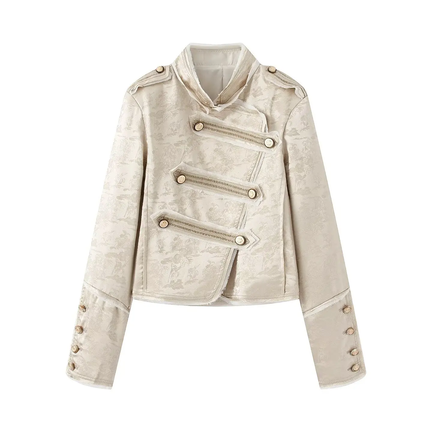 

YYAHAHAS 2026 Новая европейская и американская жаккардовая короткая куртка, модное пальто цвета хаки