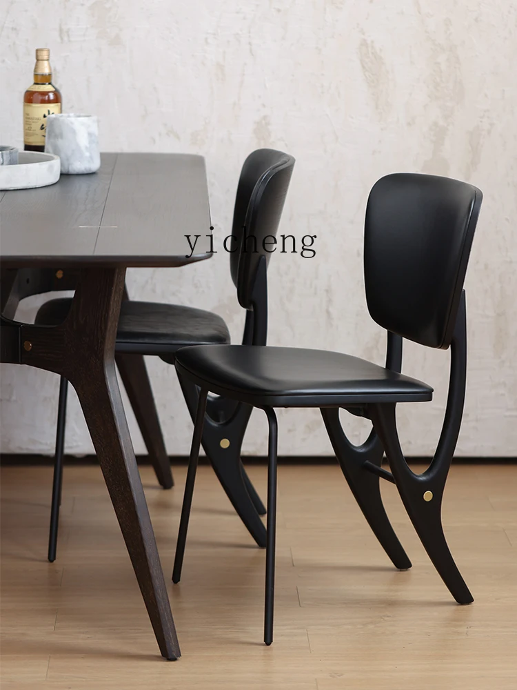 Zk Medieval Expression Design Oak Iron Leather Soft Bag Design Dining Chair