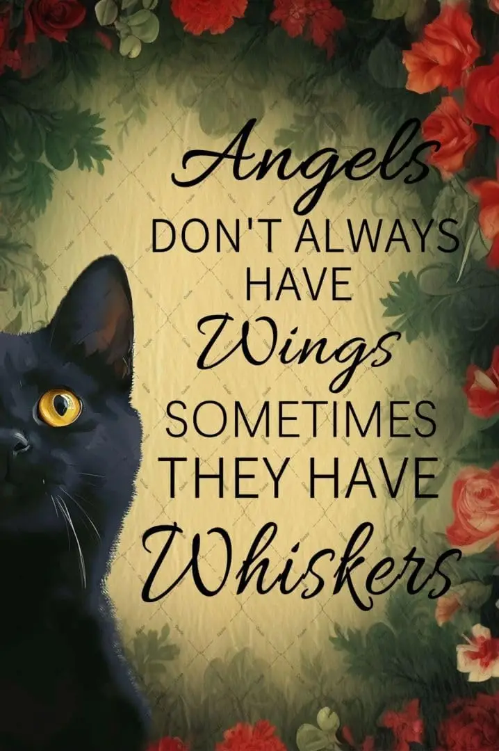 Cusde Black Cat Metal Tin Sign Angels Don;t Always Have Wings Sometimes They Whiskers Wall Art Decoration Poster Plaque For Home