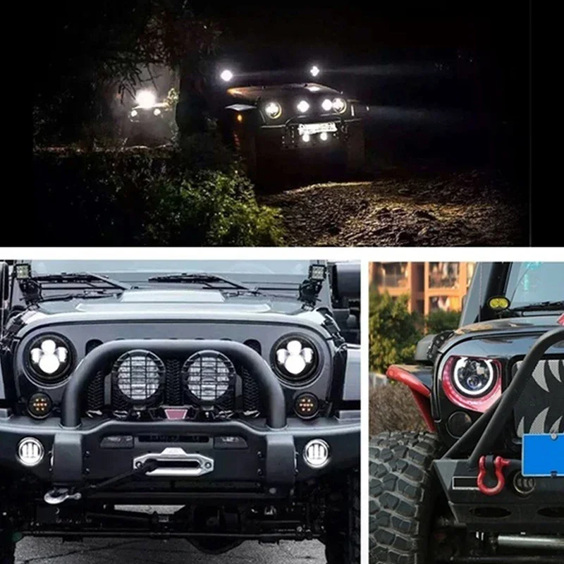 1Pcs 7 Inch Moto Car Led Headlight H4 Round Headlight with Amber Turn Signal For Jeep Wrangler JK TJ Headlamps image 5