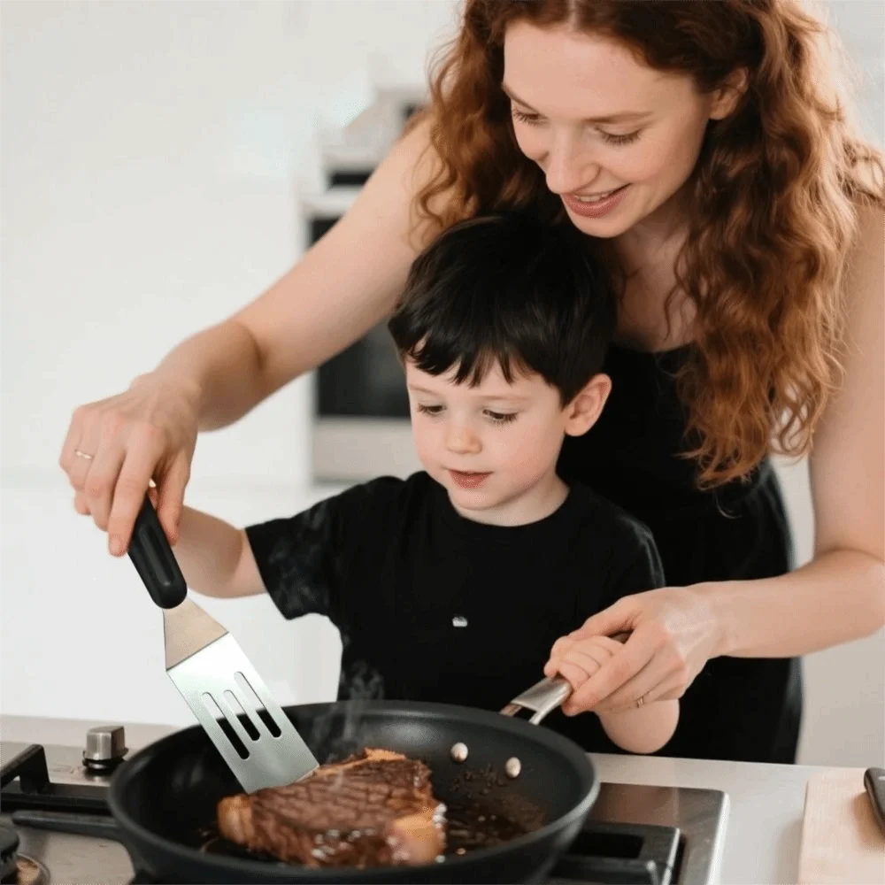 Stainless Steel Grill Spatula Hollow Design Anti-scald Handle Teppanyaki Spatula Mini Rectangle Pie Server Spatula BBQ