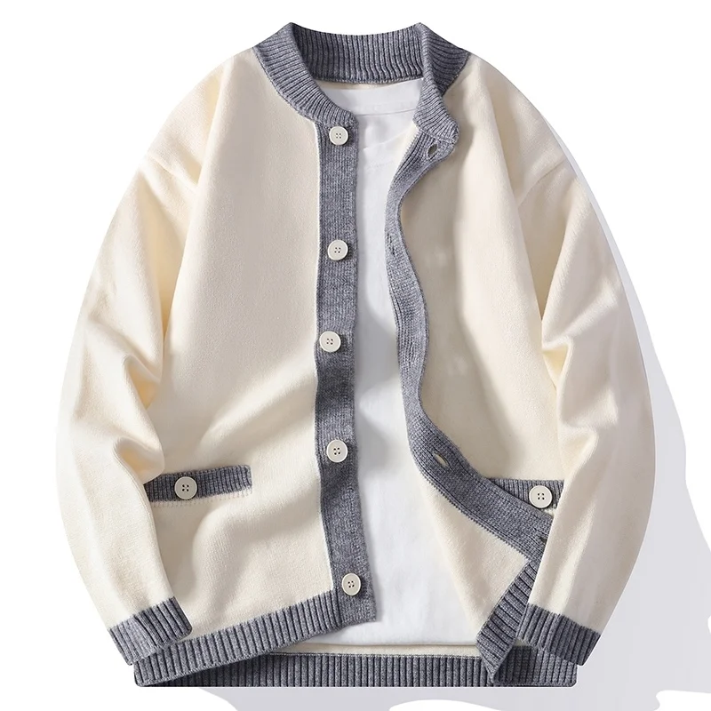 

Autumn and Winter Korean Style Contrasting Color Cardigan Simple Sweater Men's Long-sleeved Tops